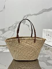 Prada Woven Palm and Leather Tote Beige Cognac 25x25x18cm - 2