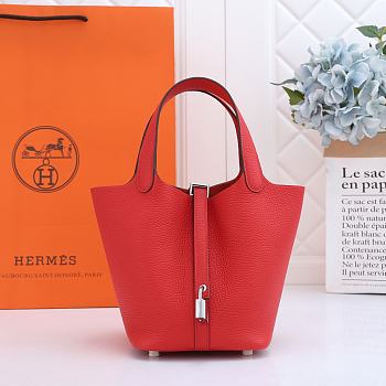 Hermes Picotin Vegetable Basket Red Silver 22cm