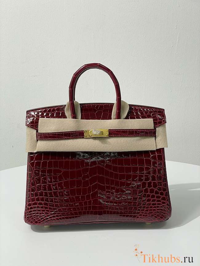 Hermes Birkin 25 Red Wine Crocodile Gold Hardware 25cm - 1