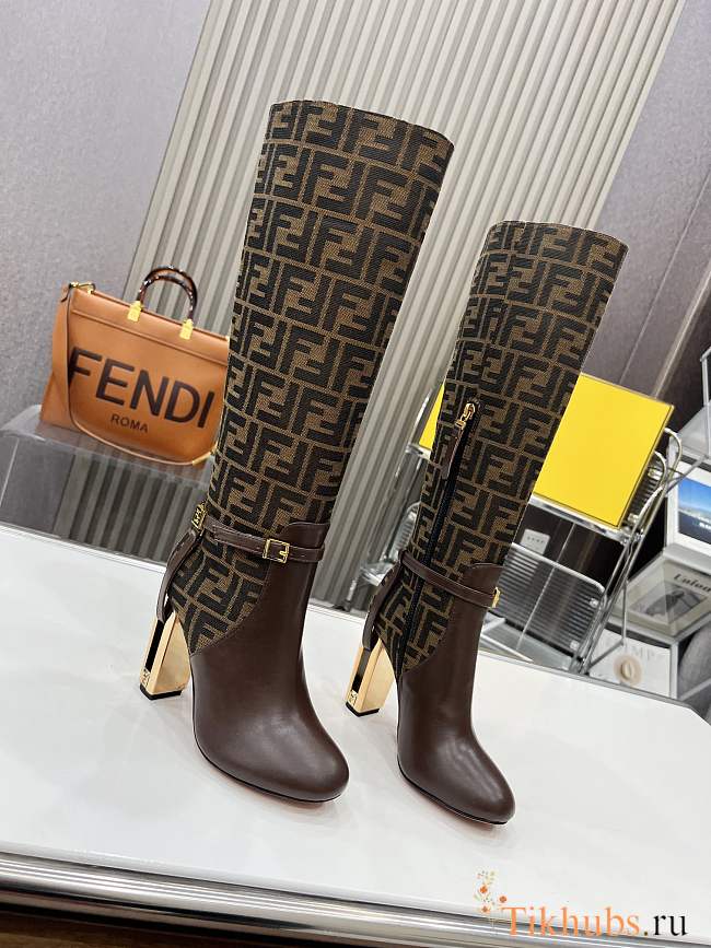 Fendi Delfina Brown Leather High-heeled Boots 10cm - 1