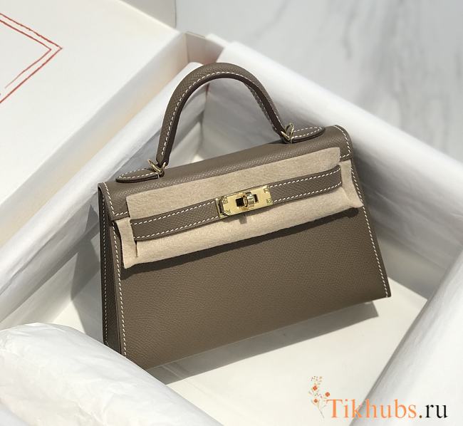 Hermes Mini Kelly Epsom Leather Etoupe With Gold Hardware 19cm - 1