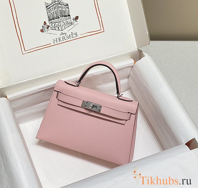 Hermes Mini Kelly Epsom Pink Silver Hardware 19cm - 1