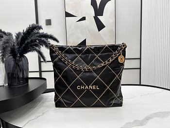 Chanel 22 Bag Glossy Calfskin & Gold-Tone Metal Black 39 × 42 × 8 cm
