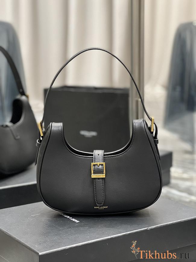 YSL Le Fermoir Hobo Black Bag Shiny Leather 24.5×18×7cm - 1