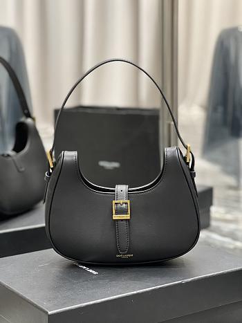 YSL Le Fermoir Hobo Black Bag Shiny Leather 24.5×18×7cm