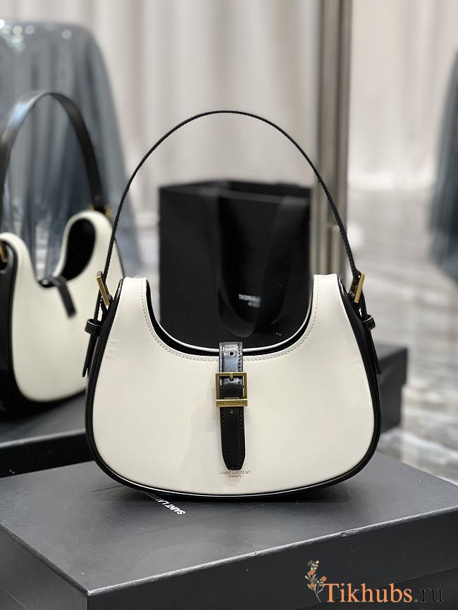 YSL Le Fermoir Leather Shoulder Bag White 24.5×18×7cm - 1