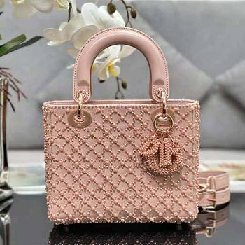Dior Small Lady Bag Rose Des Vents Cannage Resin Pearls 20 x 17 x 8 cm