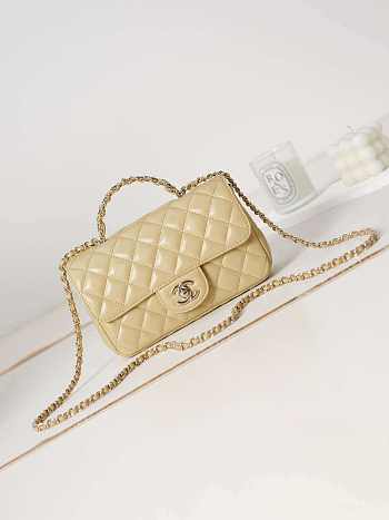 Chanel Camellia Flap With top Handle Bag Beige 21cm