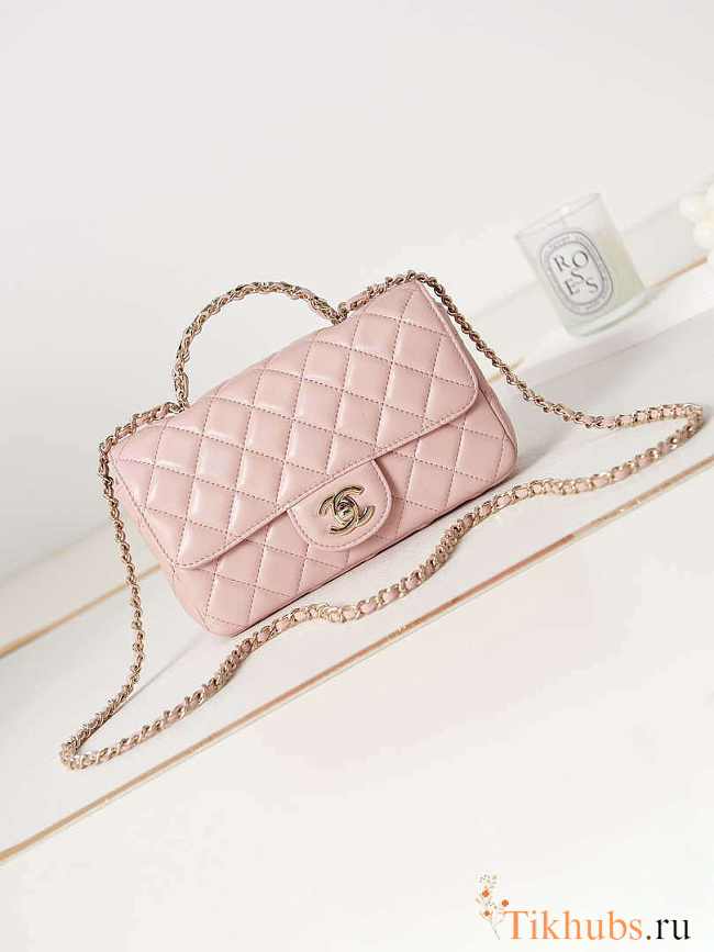 Chanel Camellia Flap With top Handle Bag Pink 21cm - 1