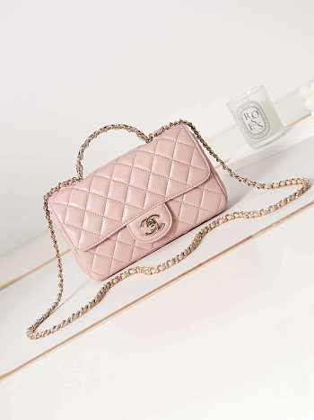 Chanel Camellia Flap With top Handle Bag Pink 21cm