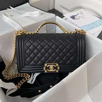 Chanel Boy Bag With Handle Caviar Gold Black 25x14.5x8cm