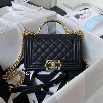 Chanel Boy Bag With Handle Caviar Gold Black 20x12x7cm