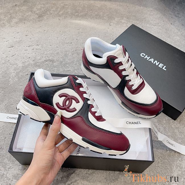 Chanel Trainers Calfskin Light Burgundy Sneakers - 1