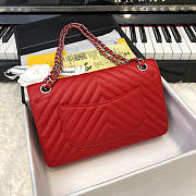 Chanel Flap Bag Chevron Red Caviar Silver 25cm - 3