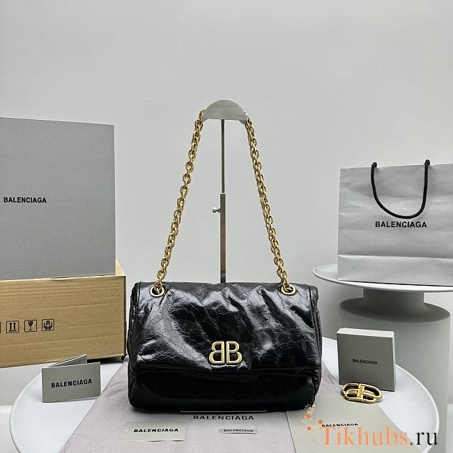 Balenciaga Monaco Small Chain Bag Black Gold Hardware 27.9x18x9.9cm - 1