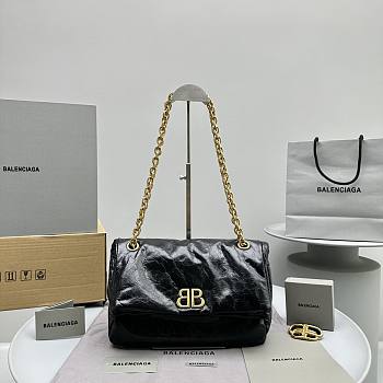 Balenciaga Monaco Small Chain Bag Black Gold Hardware 27.9x18x9.9cm