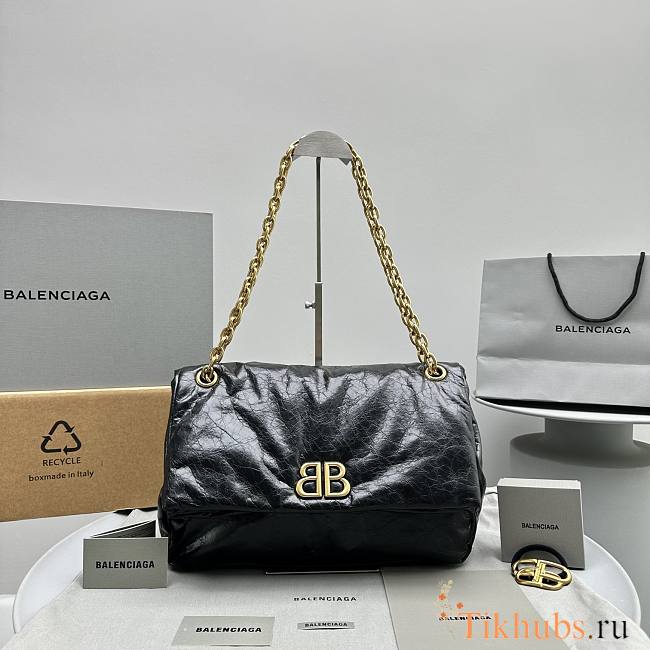 Balenciaga Monaco Medium Chain Bag Black Gold Hardware 32.5x22x9.9cm - 1