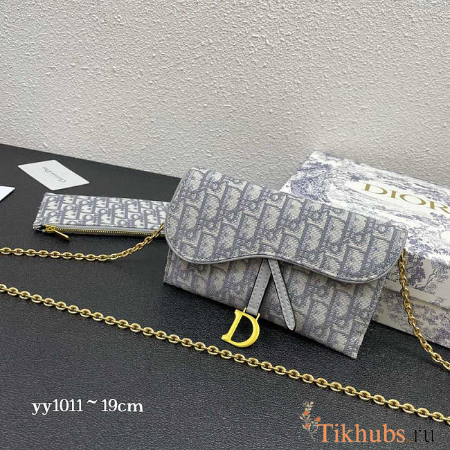 Dior Saddle Wallet With Chain Grey 19x10.5x3.5cm - 1