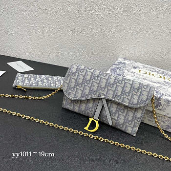 Dior Saddle Wallet With Chain Grey 19x10.5x3.5cm