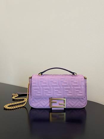 Fendi Baguette Chain Midi Purple Leather Bag 24x14.5x7cm