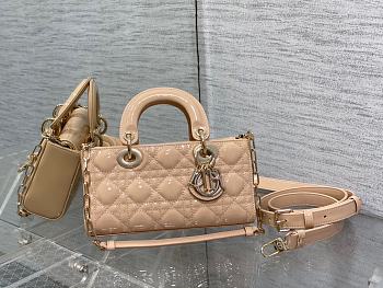 Dior Lady Small Lady D-joy Beige Patent Bag 22x12x6cm