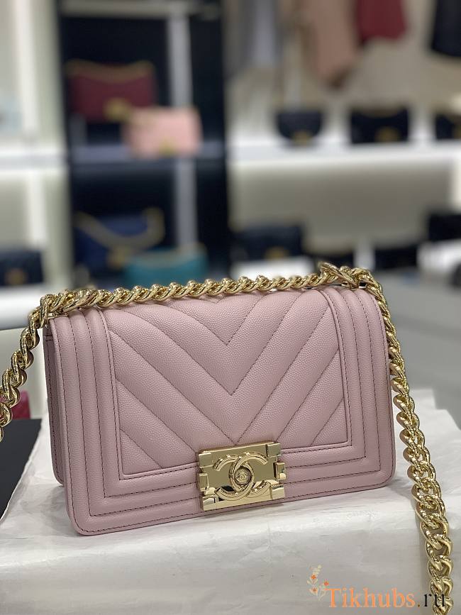 Chanel Small Leboy Bag Caviar Chevron Pink Gold 20cm - 1