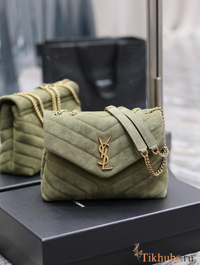 YSL Loulou Shoulder Bag Suede Green Gold 25cm - 1