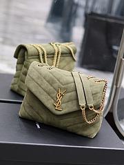 YSL Loulou Shoulder Bag Suede Green Gold 25cm - 2