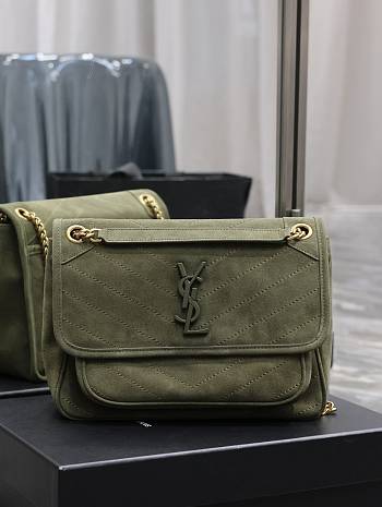 YSL Niki Shoulder Bag Green Suede 28x20x8cm