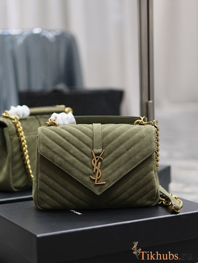 YSL College Bag Suede Green 24x17x6cm - 1