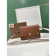 Burberry Note Brown Topstitch Leather Crossbody Bag 25x8.5x18cm - 1