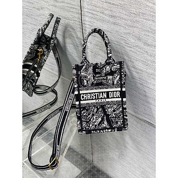 Dior Book Tote Mini Phone Bag Black White Plan de Paris 13 x 18 x 5 cm