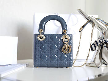 Dior Mini Lady Bag Blue Patent 17x15x7cm