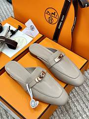 Hermes Grey Gold Mules - 1