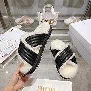 Dior D-Cross Slide Black Lambskin and White Shearling - 1
