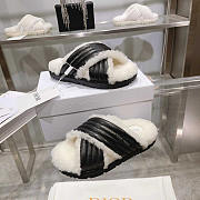 Dior D-Cross Slide Black Lambskin and White Shearling - 3