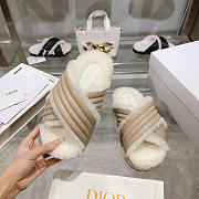 Dior D-Cross Slide Beige Lambskin and White Shearling - 2