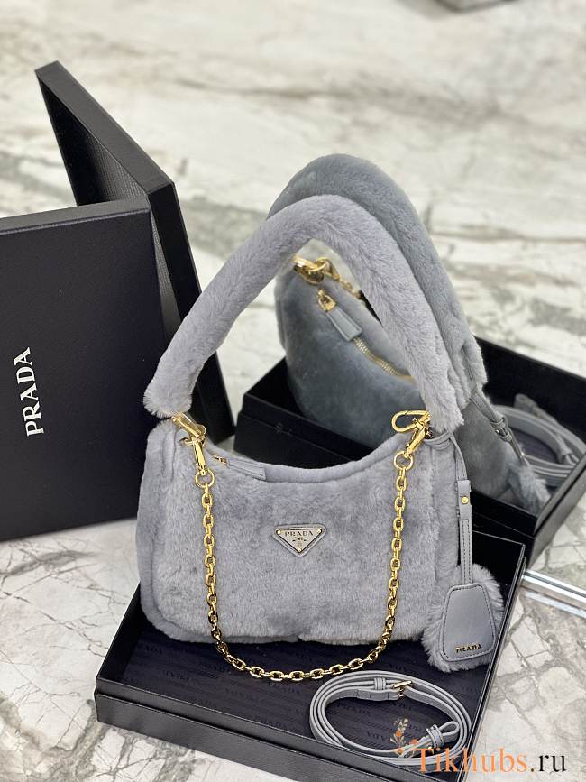 Prada Re-Edition Shearling Mini Bag Grey 22x18x6cm - 1