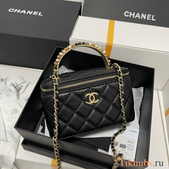 Chanel Vanity Case Wooden Bead Handle Bag 16x8x10cm - 1