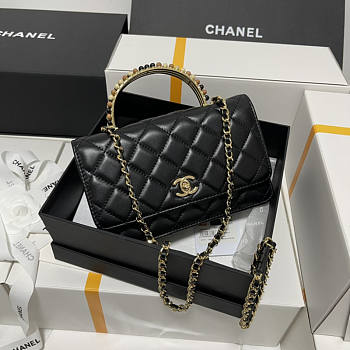 Chanel Wallet On Chain Black Lambskin Wooden Bead Bag 19.5x18x9cm