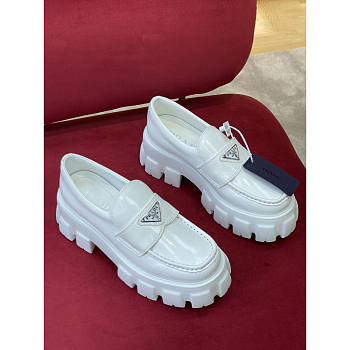 Prada Monolith Brushed Leather Loafers White