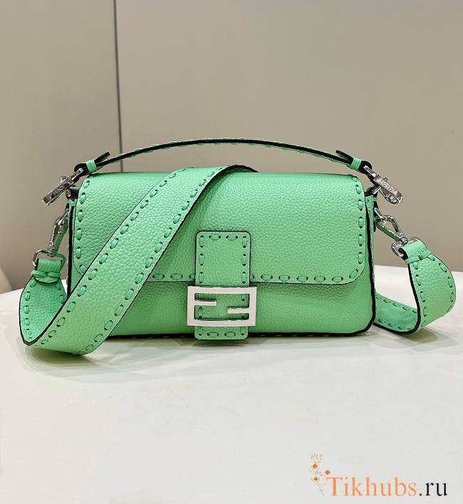 Fendi Baguette Camellia Selleria Bag Green 27x15x6cm - 1