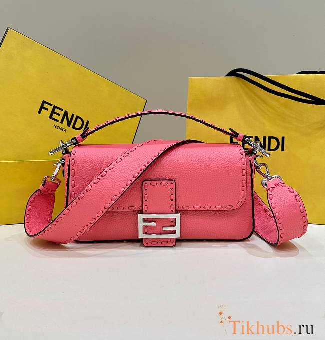 Fendi Baguette Camellia Selleria Bag Pink 27x15x6cm - 1