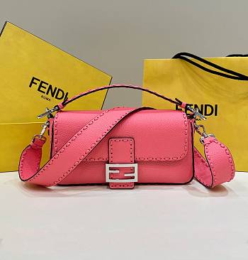 Fendi Baguette Camellia Selleria Bag Pink 27x15x6cm