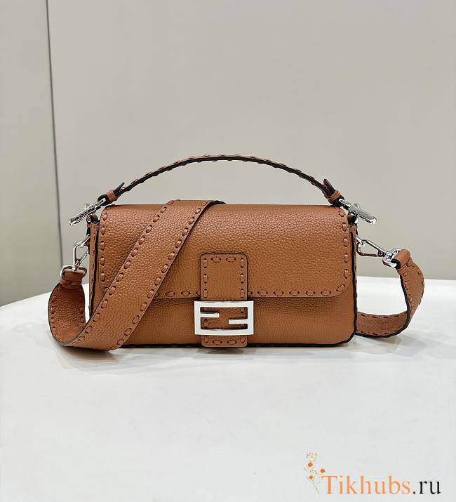 Fendi Baguette Camellia Selleria Bag Brown 27x15x6cm - 1