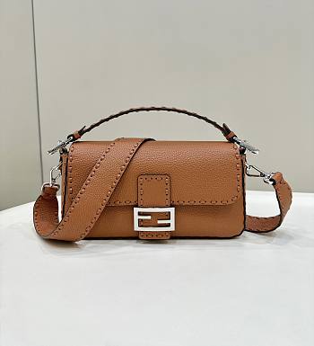 Fendi Baguette Camellia Selleria Bag Brown 27x15x6cm