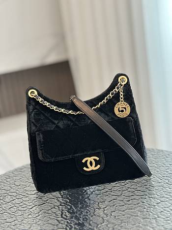 Chanel Small Hobo Bag Velvet Black 22.5x21.5x7cm