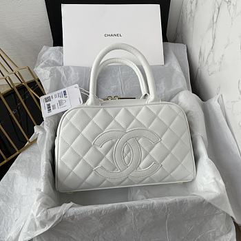 Chanel Duffle Hand Bag Caviar White 25x14x9cm