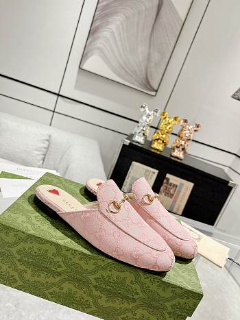Gucci Princetown Horsebit Canvas Jacquard Pink Slippers
