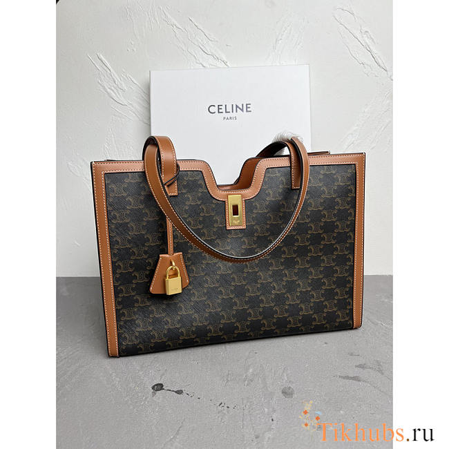 Celine Cabas 16 in Triomphe Canvas And Calfskin Bag 37x26x14cm - 1